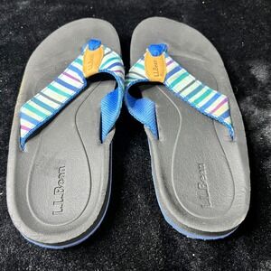 L.L. Bean Maine Isle 503347 Womens 7 M Sandals Multi Striped Slip On Flip Flop